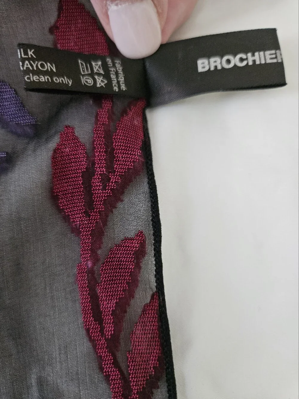BROCHIER SOIRIES Lyon France Silk Blend Velvet Burnout Botanical Scarf